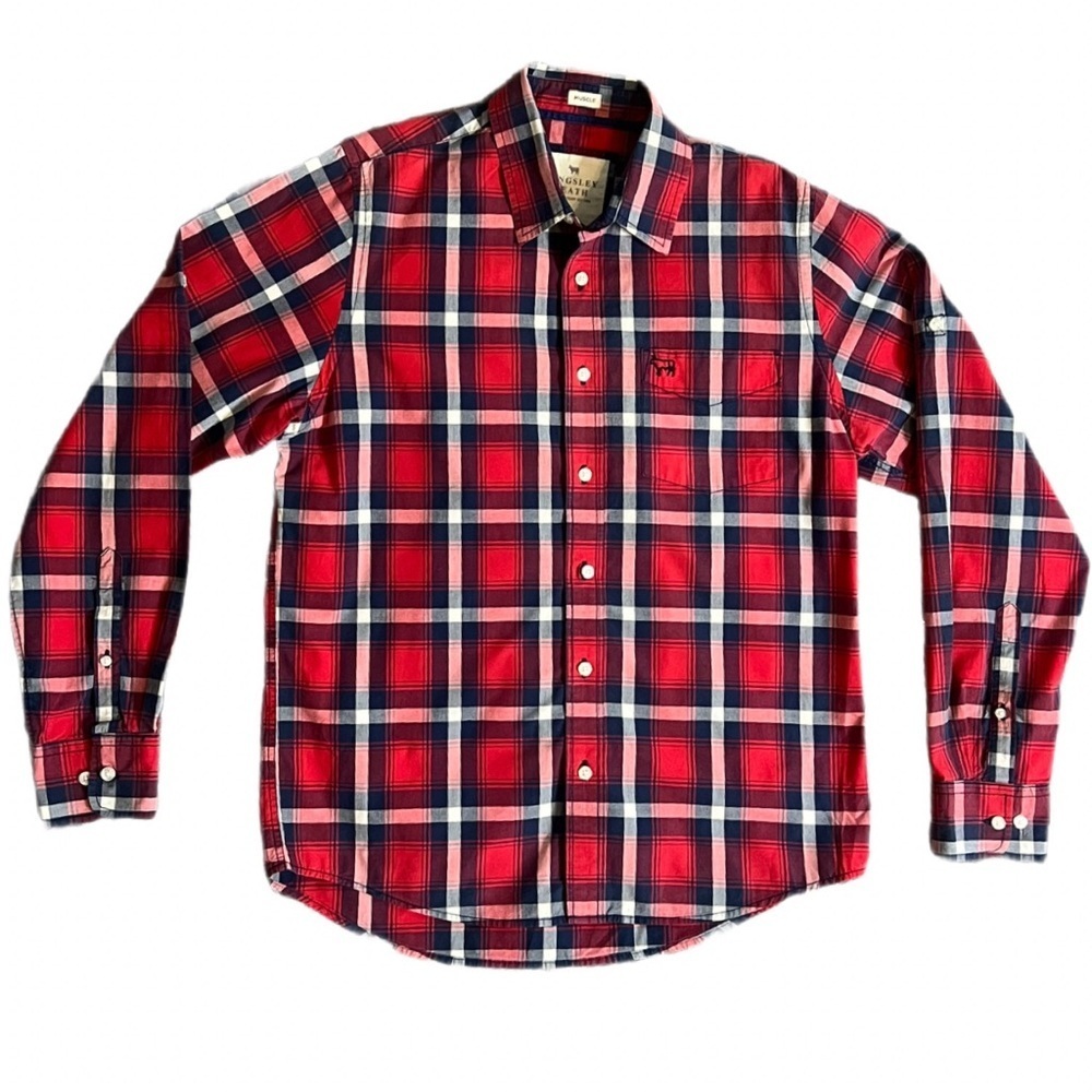 Kingsley Heath Red Plaid Muscle Fit Long Sleeve Button-Up Shirt - Men’s Sz Large